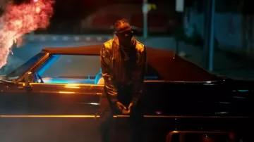 Amiri Scarf Patchwork Bomber Jacket porté par Flipp Dinero en Flipp Dinero ft. A Boogie Wit Da Hoodie - No No No (Clip officiel)