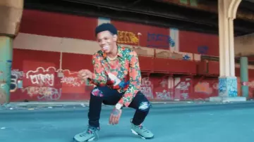 Amiri Black & Red Watercolor MX1 Jeans worn by A Boogie wit da Hoodie in A Boogie Wit da Hoodie, Don Q & Trap Manny - Vroom Vroom [Official Music Video]