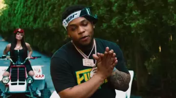 Palm Angels Black EXODUS T Shirt worn by Don Q in A Boogie Wit da Hoodie, Don Q & Trap Manny - Vroom Vroom [Official Music Video]