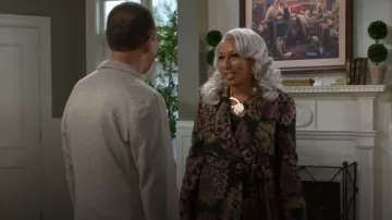 Derek Lam 10 Crosby Orville Floral Jacquard Belted Smoking Jacket worn by Anita Dupree (Tamara Tunie) as seen in Beyond the Gates (S01E150)