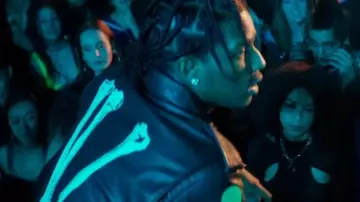 VLONE x Neighborhood Skeleton Black Leather Jacket worn by A$AP Rocky in FERG - Pups (Official Video) ft. A$AP Rocky