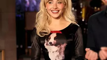 SNL Sabrina Vestido estampado de perro carpintero
