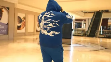 Pantalones de chándal acampanados de yoga azul Hellstar usados por Big Homiie G en BIG HOMIIE G - POKA FACE JOKA FACE