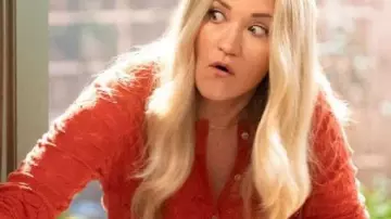 Georgie And Mandys First Marriage S02 Emily Osment Red Textured Cardigan