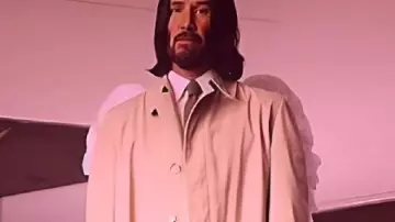 Good Fortune Beige Trench Coat worn by Gabriel (Keanu Reeves) as seen in Good Fortune