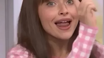 SNL S51 Sabrina Carpenter Pink Gingham Crop Cardigan worn by Sabrina Carpenter as seen in Saturday Night Live