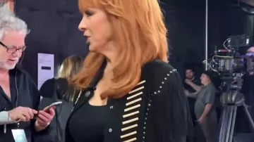 The Voice S28 Reba McEntire Black Leather Fringe Jacket of Reba McEntire in The Voice