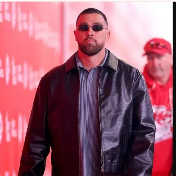 Travis Kelce Chiefs VS Raiders Black Leather Jacket of Travis Kelce in Travis Kelce's' Top 35 Career Plays (so far)