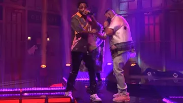 Louis Vuitton White & Green LV Trainer Sneakers worn by Big Sean in Jealous / You Stay (Live on SNL)
