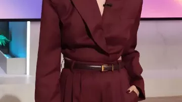 Cropped Maroon Blazer worn by Selena Gomez in Selena Gomez Shares the Special Meaning Behind Her 3 Wedding Looks