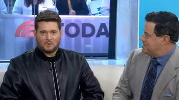 Louis Vuitton Reversible Leather Nylon Jacket worn by Michael Bublé as seen in Today on October 21, 2025