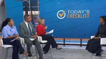 Lucy Paris Diane Button-Front Wide-Leg Pants worn by Sheinelle Jones as seen in Today on October 21, 2025