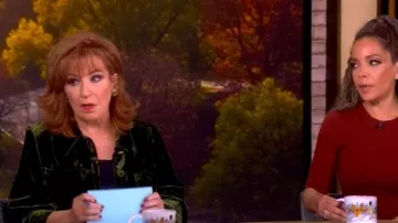 L’Agence Jia Veste courte en velours portée par Joy Behar vue dans The View le 21 octobre 2025