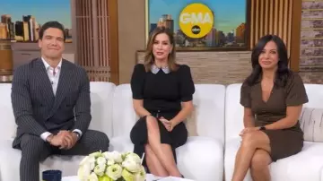 Alice + Olivia Ciara Pearl Collar Wool Sweater worn by Rebecca Jarvis as seen in Good Morning America on  October 17, 2025