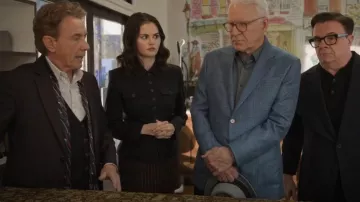 Alex Perry Lurex Pinstripe Mini Skirt worn by Mabel Mora (Selena Gomez) as seen in Only Murders in the Building (S05E09)