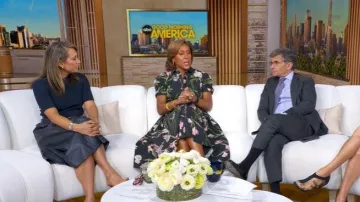 Shoshanna Angela Mixed-Media Faux-Leather Midi-Dress worn by Ginger Zee as seen in Good Morning America on October 20, 2025