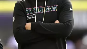 Black 2025 Crucial Catch Hoodie worn by Nick Sirianni in Nick Sirianni holds day-after press conference following Eagles' Week 7 win