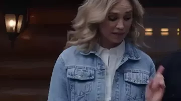 Fiona Gubelmann Fringe Blue Denim Jacket worn by Victoria (Fiona Gubelmann) as seen in A Royal Montana Christmas