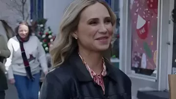 A Royal Montana Christmas 2025 Fiona Gubelmann Leather Jacket worn by Victoria (Fiona Gubelmann) as seen in A Royal Montana Christmas