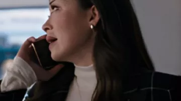 Tracker S2 Fiona Rene Black Windowpane Jacket worn by Reenie Greene (Fiona Rene) as seen in Tracker (S02E19)