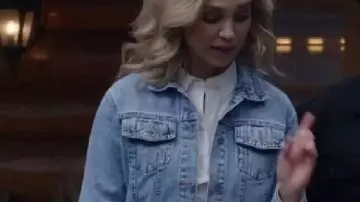A Royal Montana Christmas Fringe Denim Jacket worn by Victoria (Fiona Gubelmann) as seen in A Royal Montana Christmas