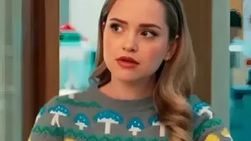 Loot S03 Ainsley Mushroom Print Sweater worn by Ainsley (Stephanie Styles) as seen in Loot