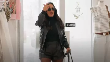 Versace Leather Blouson Jacket worn by Lisa Barlow as seen in The Real Housewives of Salt Lake City (S06E06)