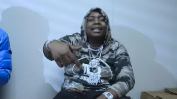 Balmain Beige & Green Camo B Logo Hoodie worn by Big 30 in Moneybagg Yo – Boffum feat. Big 30 [Official Music Video]