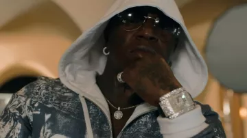 Alexander McQueen Sweat à capuche zippé en trompe l’œil blanc et bleu porté par Birdman dans Birdman, Roddy Ricch, Lil Wayne - STUNNAMAN (Vidéo officielle)