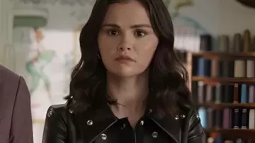 Selena Gomez Only Murders In The Building S5 Studded Leather Coat worn by Mabel Mora (Selena Gomez) as seen in Only Murders in the Building (S05E09)