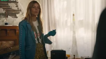 Cinq a Sept Milly Studded Denim Jacket in Blue Haze worn by Morgan Gillory (Kaitlin Olson) as seen in High Potential (S02E06)