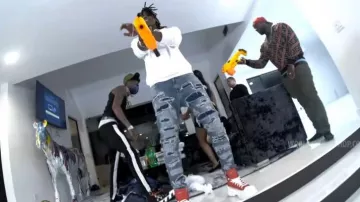 Alexander McQueen Red Canvas Tread Slick Sneaker Boots worn by Polo G in Blueface - “Murder Rate” feat. Polo G (Official Music Video - WSHH Exclusive)