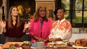 Mestiza Valencia Belted Mini Dress worn by Jocelyn Delk Adams as seen in The Drew Barrymore Show on October 22, 2025