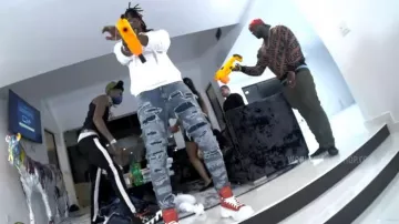 Givenchy White Address Print Hoodie worn by Polo G in Blueface - “Murder Rate” feat. Polo G (Official Music Video - WSHH Exclusive)