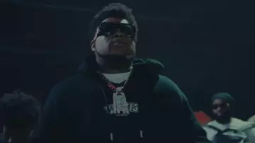 Palm Angels Black Side Logo Sonoma Shield Sunglasses worn by BossMan Dlow in Trigga500k - Ain't Goin (Official Video) ft. Bossman Dlow