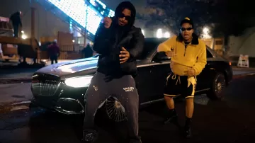 Gallery Dept. Navy Paint Splatter Flared Sweatpants worn by DDG in Baby Rich & DDG - Know How I Get (Official Music Video)