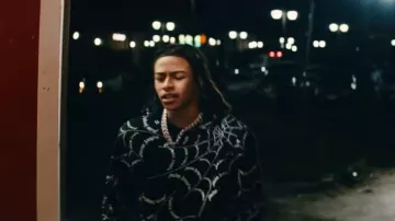 Palm Angels Black Spiderweb Logo Hoodie porté par DD Osama dans DD Osama - Let’s Do It ft. NLE Choppa, Dee Play4Keeps