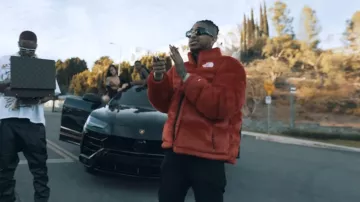 Supreme x The North Face Red Fur Nuptse Down Jacket worn by DDG in DDG - Moonwalking in Calabasas Remix ft. YG (Official Music Video)