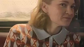 Brassic S07 Sugar Polo Geometric Sweater worn by Mary "Sugar" Jones (Joanna Higson) as seen in Brassic