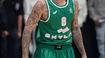 Green Jersey worn by Justin Bieber in Justin Bieber going crazy shooting jump shots at The League - PART 2 #shorts