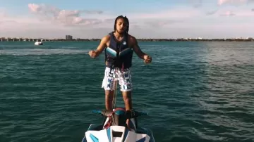 Rhude White & Blue Chevron Swim Shorts worn by DDG in DDG - This Summer (Official Music Video)