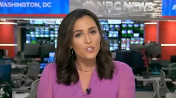 Elie Tahari Embroidered Sleeve Blouson Shirt worn by Hallie Jackson as seen in Today on October 27, 2025