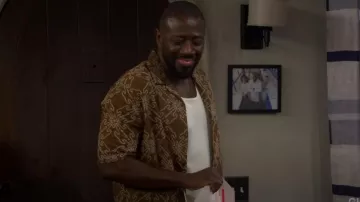 Mango Cotton Mix Embroidered Design Shirt in Rust worn by Malcolm Butler (Sheaun McKinney) as seen in The Neighborhood (S08E03)