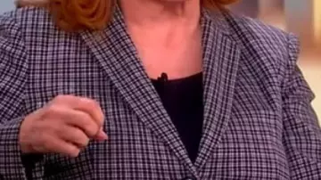 Blazer de cuadros grises usado por Joy Behar en The View 2025