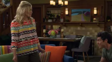 Alice + Olivia Willa Shirt in Stallion worn by Gemma Johnson (Beth Behrs) as seen in The Neighborhood (S08E02)