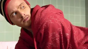 Break­ing Bad Jesse Pinkman Red Print­ed Hood­ie worn by Jesse Pinkman (Aaron Paul) as seen in Breaking Bad (S05)