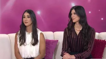 Paige Mazzy Velvet Stripe Sheer Silk Blend Button-Up Shirt worn by Sarah Battani Sams as seen in Today with Jenna & Friends on October 27, 2025