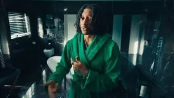 Bottega Veneta Green Intreccio Terry Cotton Robe worn by Digga D in Digga D - I'm From... (Official Video)