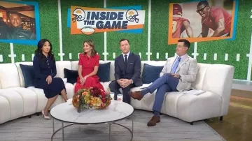 LK Bennett Rita Midnight Polka Dot Jersey Dress worn by Kathy Park as seen in Today on October 28, 2025