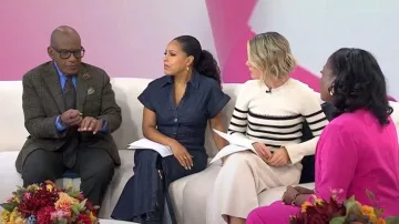 Zara Z1975 Denim Midi Dress worn by Sheinelle Jones as seen in Today on October 28, 2025